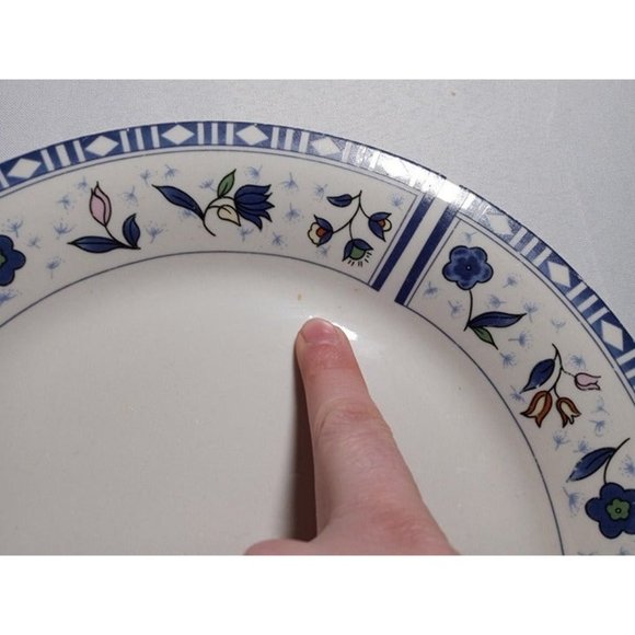 GIBSON Dark Blue Floral Trim Dinnerplates Set of 2 -STAINS, FADING (9a3) - Picture 9 of 10